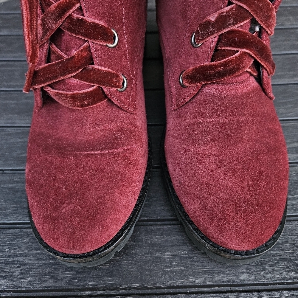 Coach Jadyn Suede Lace Up Combat Boots Satin Laces Wine Red Punk Goth Size 6 B - Picture 5 of 16